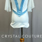 *Brand New* White Flounce Sleeve Leotard with Blue Velvet Trims