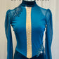 *Brand new* Teal Lycra and Velvet Puff Sleeve Leotard with Dark Teal Appliques -Rhinestones