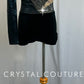 *Brand New* Asymmetrical Black Lycra and Tan Sparkle Mesh Biketard with Red and Black Flames.  - Rhinestones