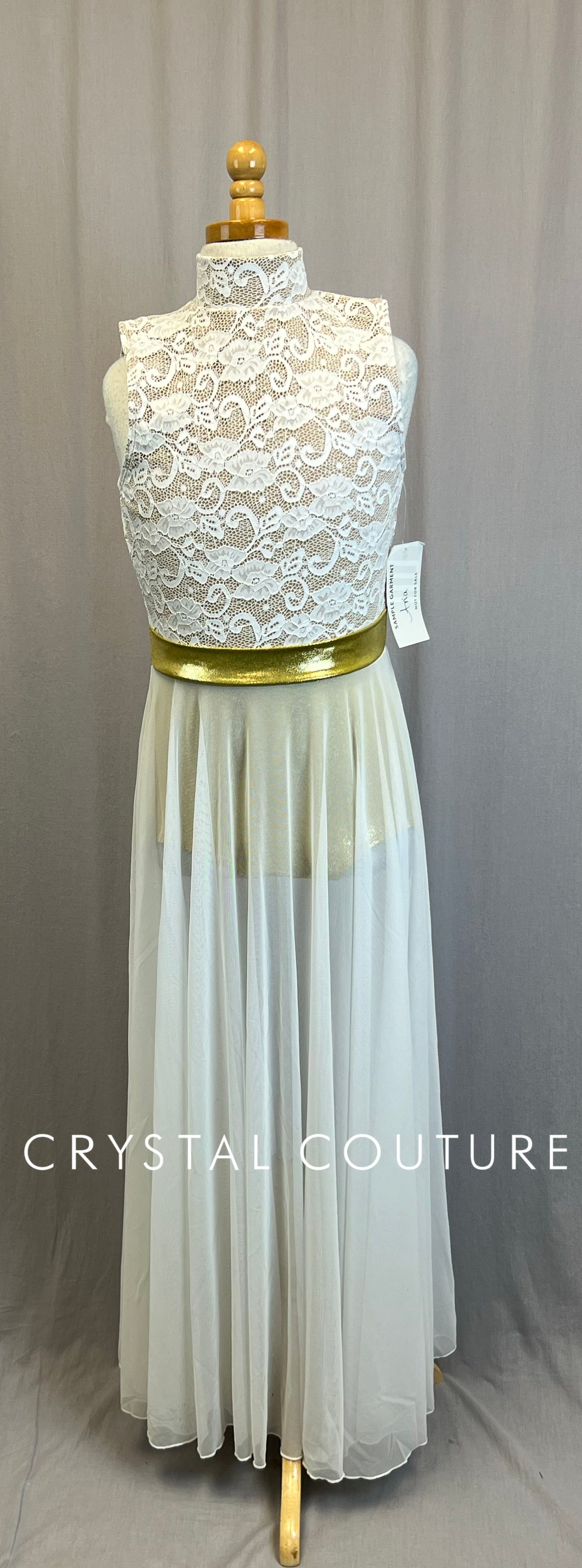 *Brand New*  White Lace with White Mesh Dress
