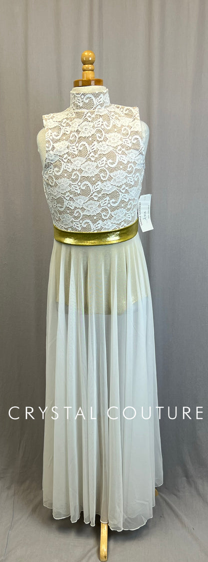 *Brand New*  White Lace with White Mesh Dress