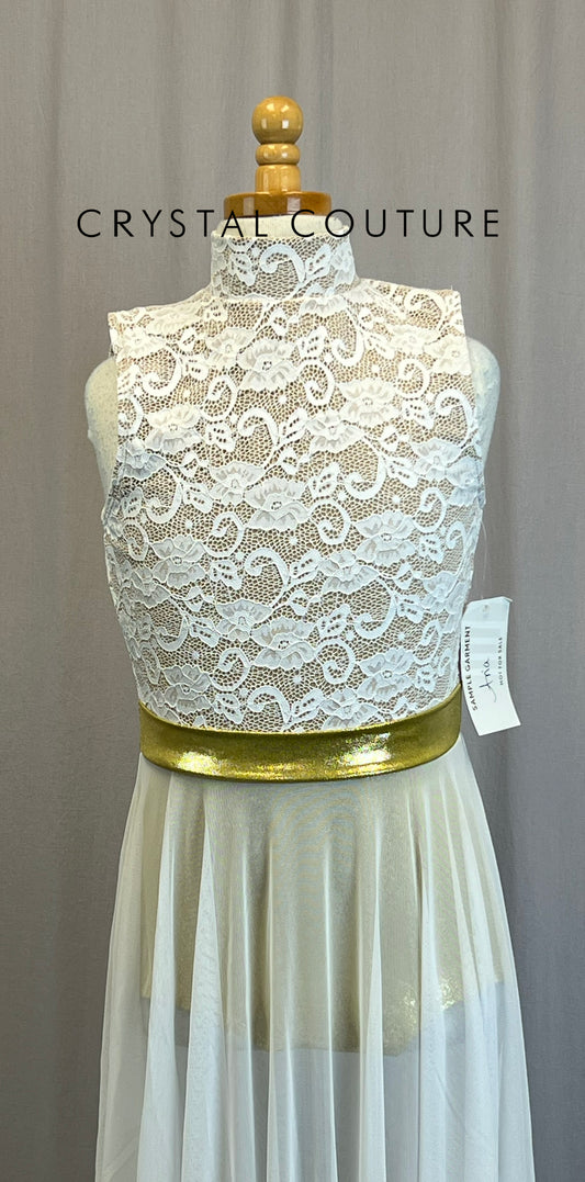 *Brand New*  White Lace with White Mesh Dress