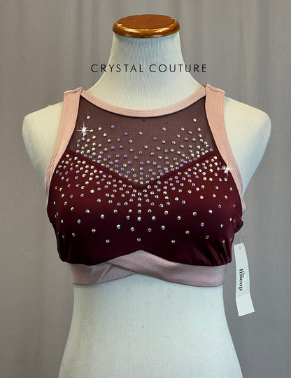 *Brand New* Dusty Pink and Burgundy Crop Top  - Rhinestones