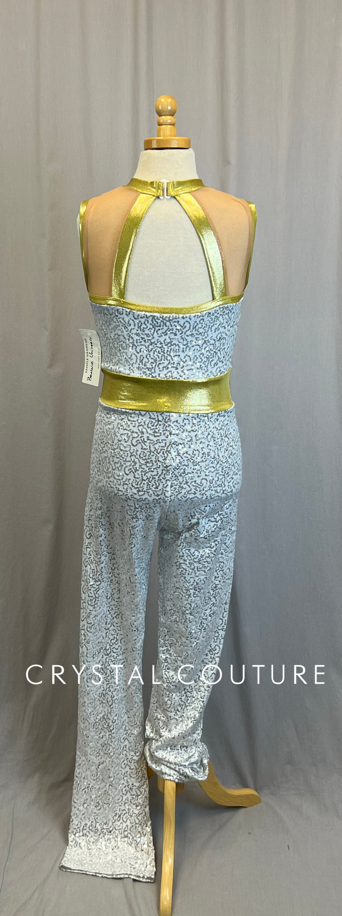 *Brand New* White Zsa-Zsa Sequin Unitard with Gold and Mesh Accents