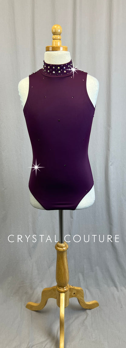 *Brand New* Purple Mock Neck Leotard with Strappy Back  - Rhinestones