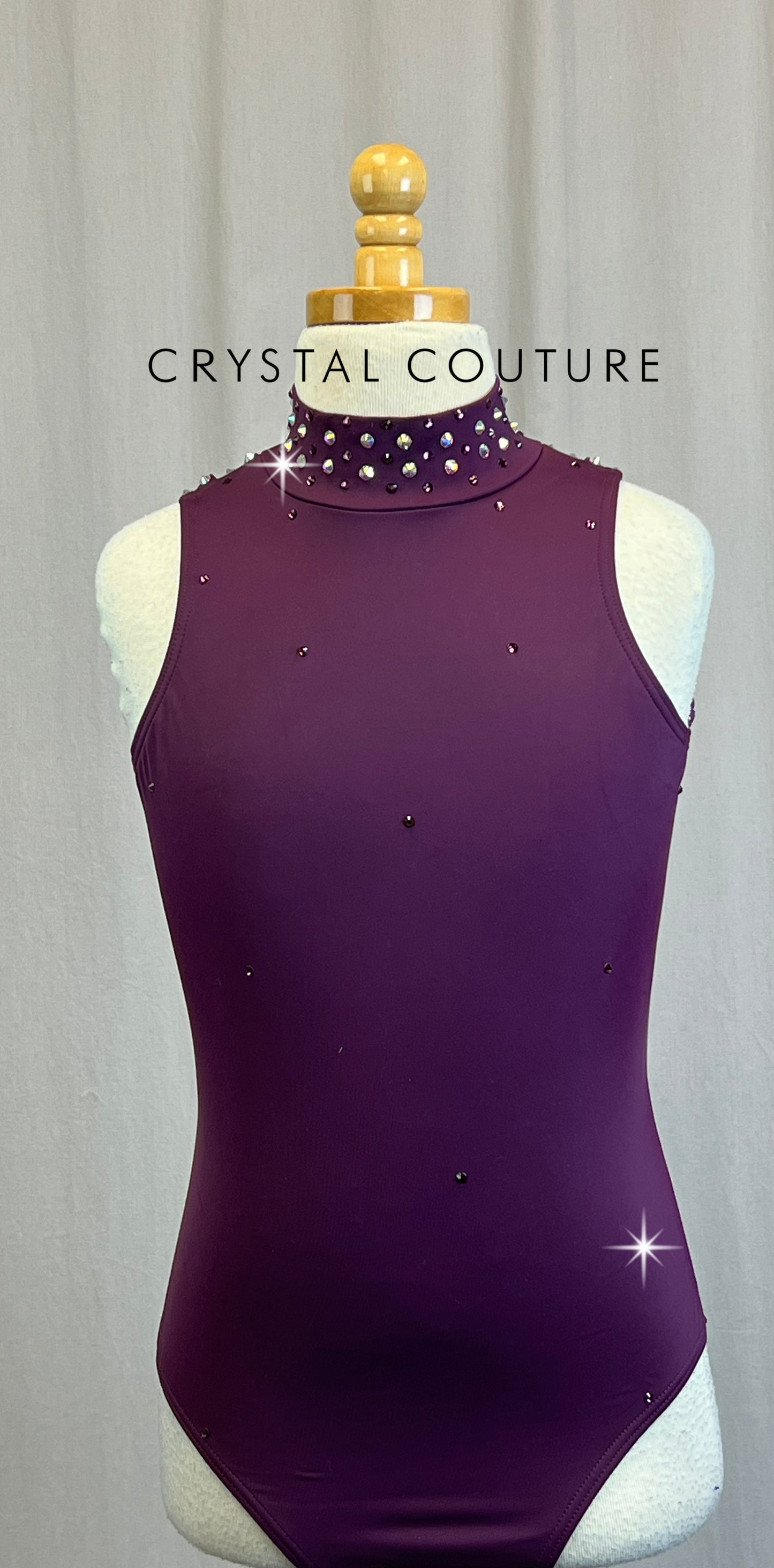 *Brand New* Purple Mock Neck Leotard with Strappy Back  - Rhinestones