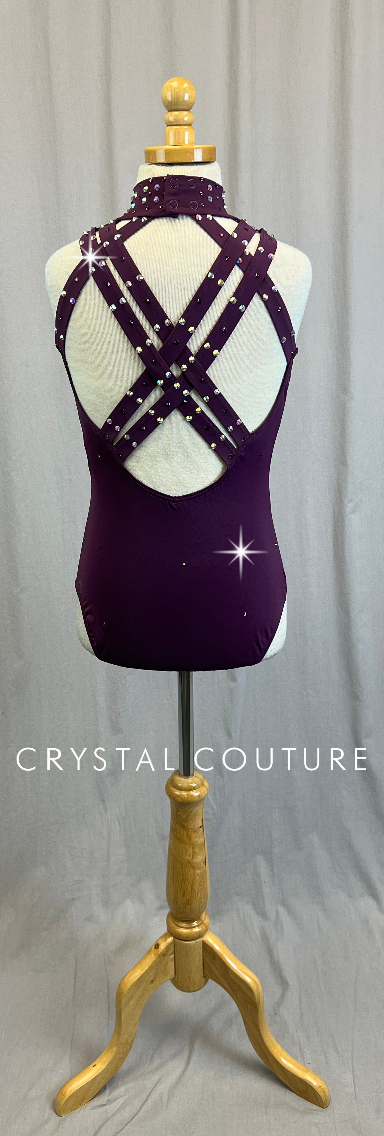 *Brand New* Purple Mock Neck Leotard with Strappy Back  - Rhinestones