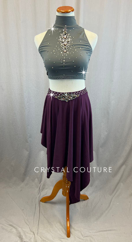 Grey Long Tank with Plum Long Skirt - Rhinestones