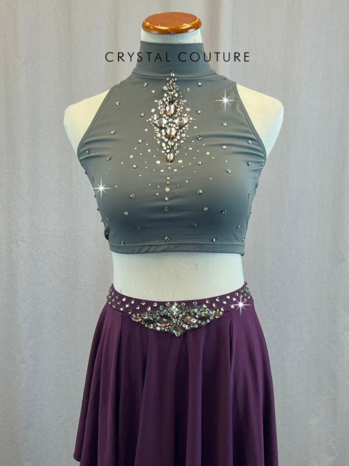 Grey Long Tank with Plum Long Skirt - Rhinestones
