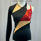 Black One Sleeve Leotard with Mesh and Red Zsa Zsa Inserts - Rhinestones