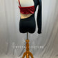 Black One Sleeve Leotard with Mesh and Red Zsa Zsa Inserts - Rhinestones