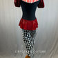 Black and White Checkered and Striped Unitard with Red Accents