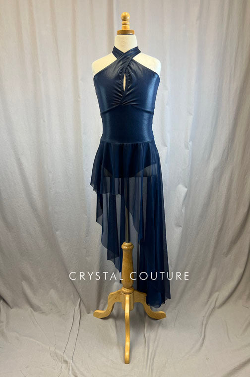 *Brand New* Navy Blue Metallic Leotard with Metallic Mesh Long Skirt