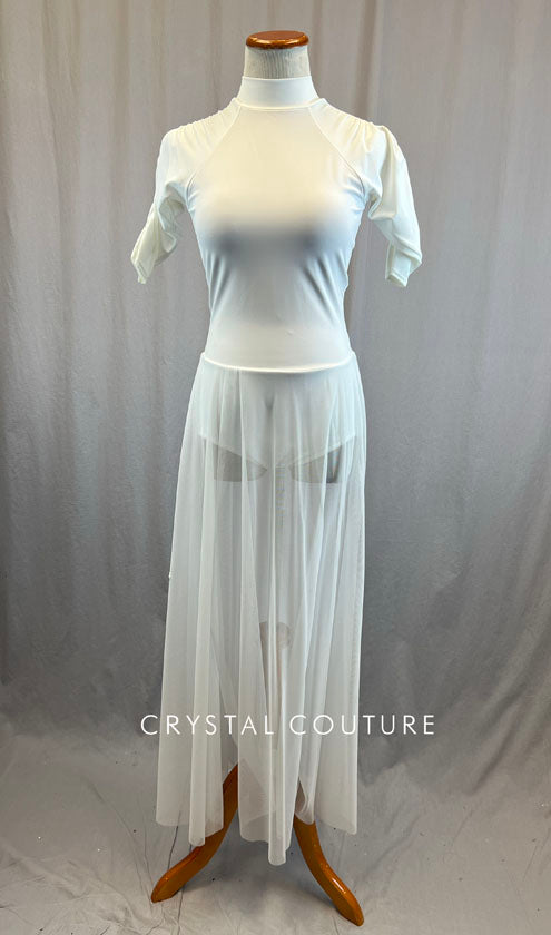 *Brand New* White Long Dress with Lycra Leotard and Long Mesh Skirt