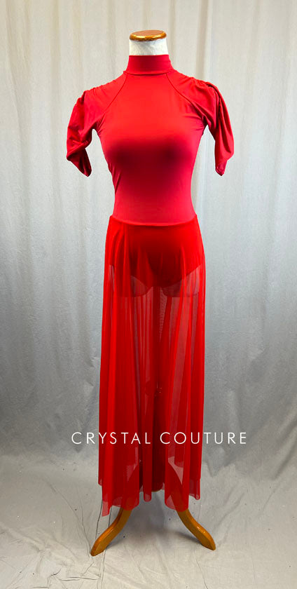 *Brand New* Red Long Dress with Lycra Leotard and Long Mesh Skirt