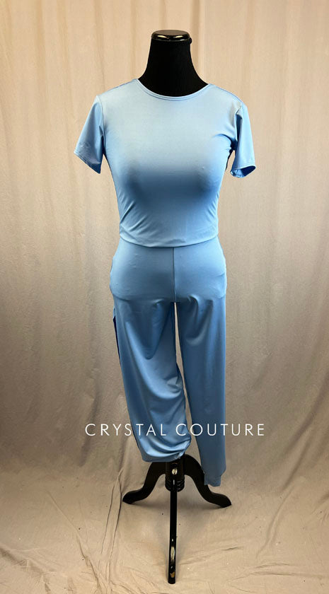 *Brand New* Baby Blue Baggy T-Shirt Jumpsuit with Side Slit Jogger Pants