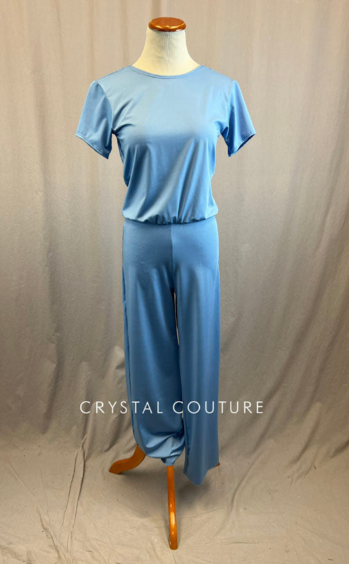 *Brand New* Baby Blue Baggy T-Shirt Jumpsuit with Loose Wide Leg Pants
