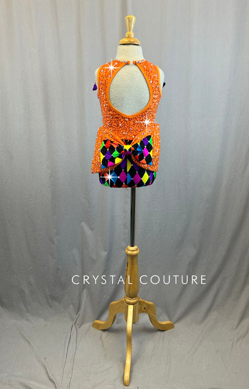 Orange Zsa Zsa and Multicolored Checkered Leotard - Rhinestones