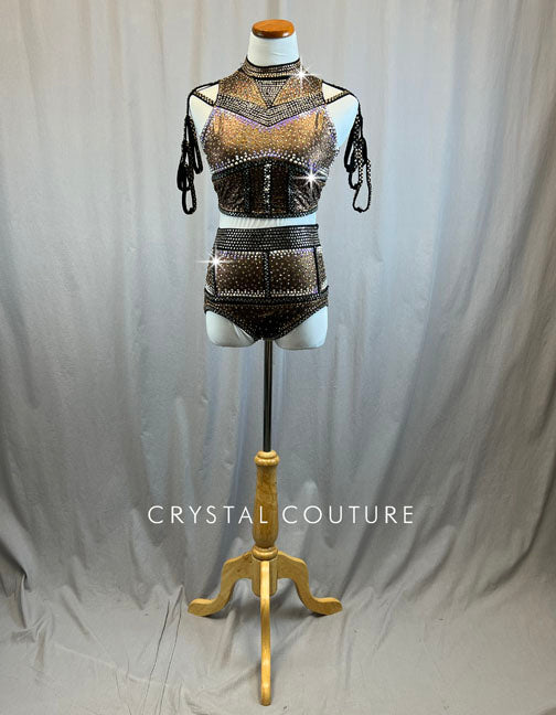 Custom Metallic Gold and Black Two Piece - Rhinestones