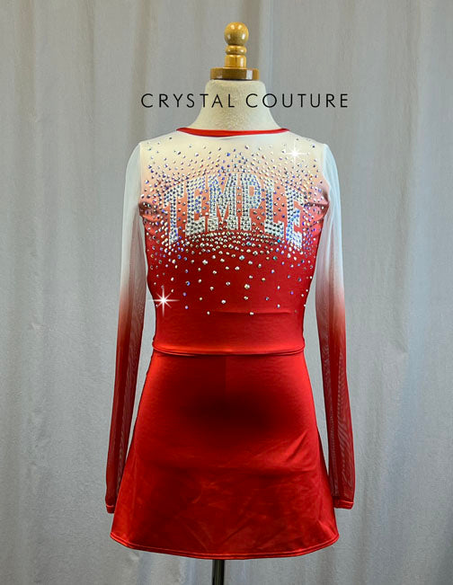*Brand New* University Red and White Ombre Pom Dress - Rhinestones