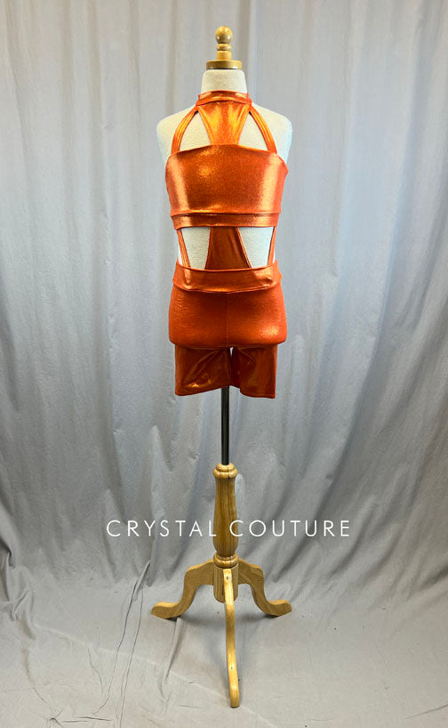 *Brand New* Orange Metallic Biketard with Cutouts
