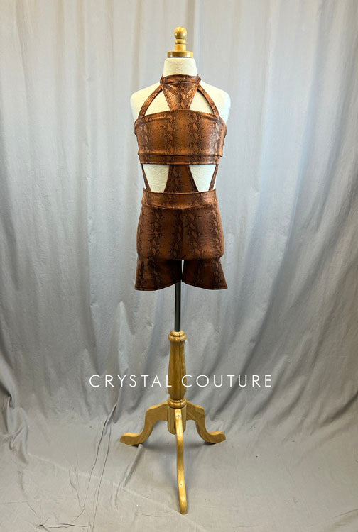 *Brand New* Burnt Orange Snakeskin Biketard with Cutouts