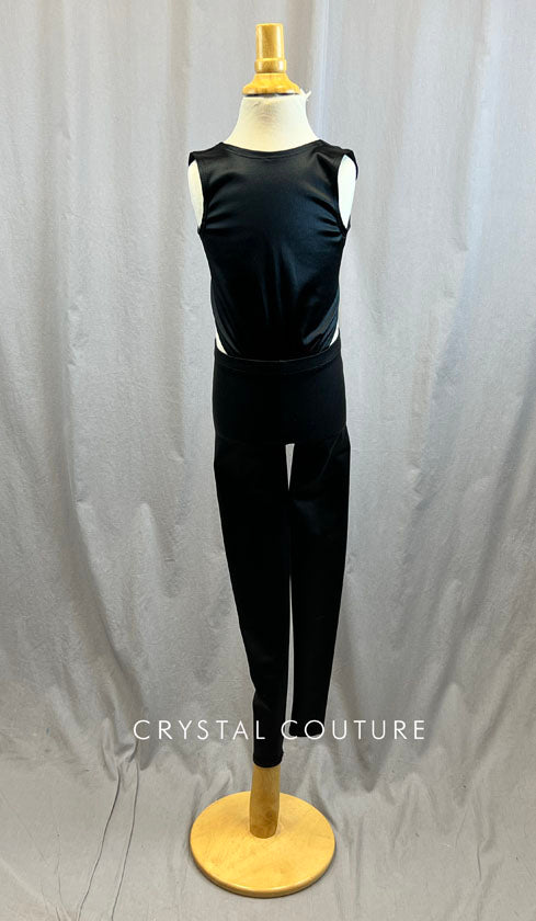 *Brand New* Black Satin and Pleather Unitard