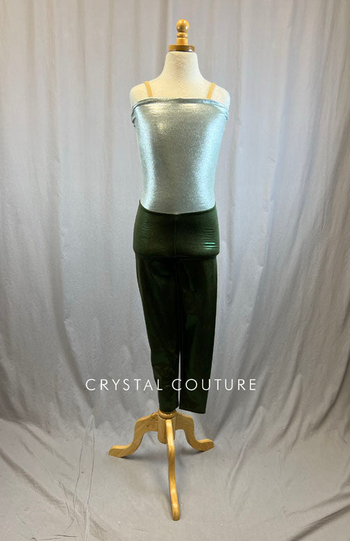 *Brand New* Metallic Silver and Olive Green Colorblock Unitard