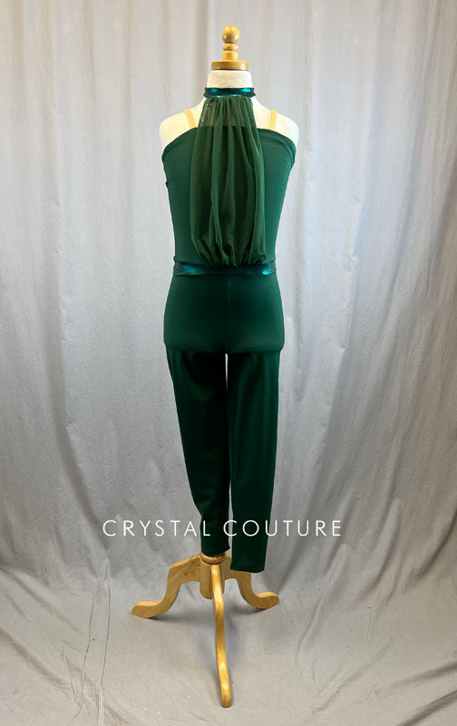 *Brand New* Forest Green Unitard and Mesh High Neck