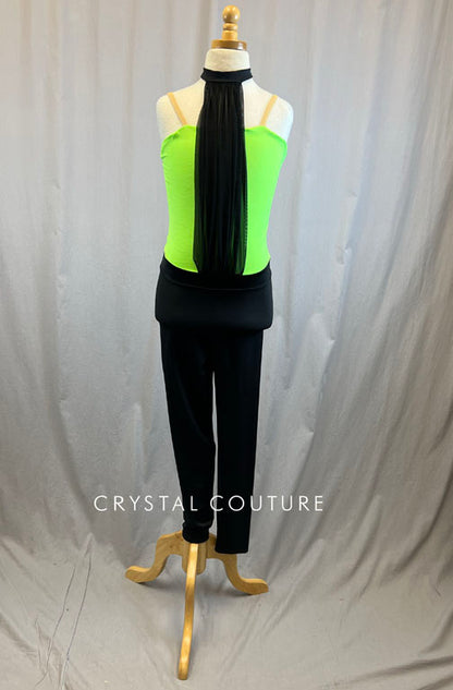 *Brand New* Lime Green and Black Unitard and Mesh High Neck