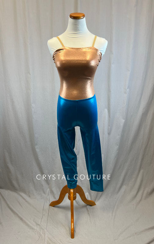 *Brand New* Metallic Rose Gold and Blue Colorblock Unitard