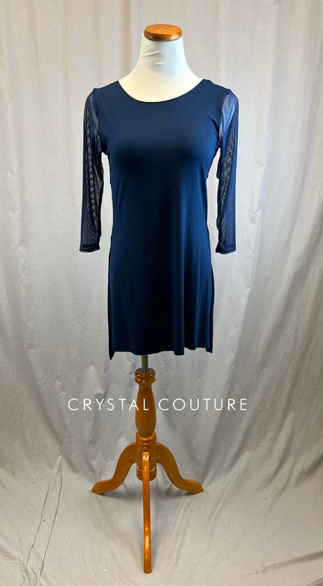 *Brand New* Navy Blue Cotton Dress with Mesh Long Sleeves