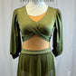 *Brand New* Olive Green Lycra Dress with Nude Lined Mesh - Rhinestones