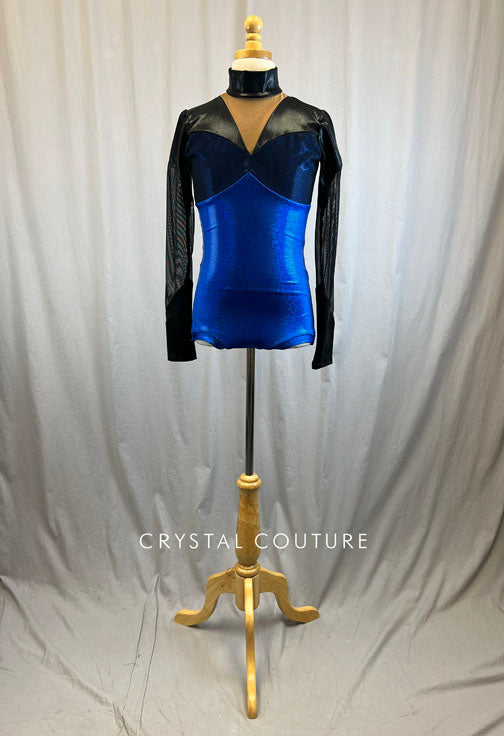 *Brand New* Black and Royal Blue Metallic Leotard with High Neck