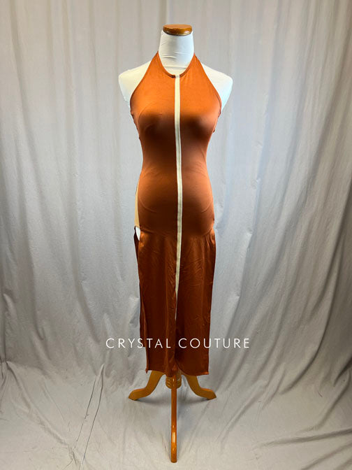 *Brand New* Burnt Orange Halter Dress with Cream Stripe
