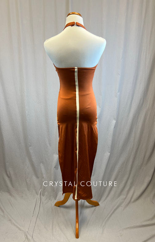 *Brand New* Burnt Orange Halter Dress with Cream Stripe