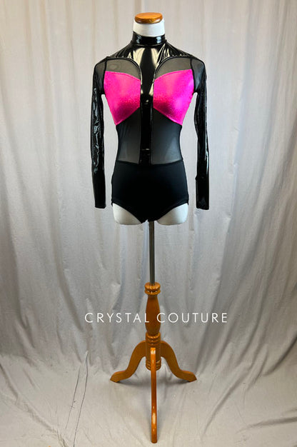 *Brand New* Black Pleather and Metallic Pink Leotard