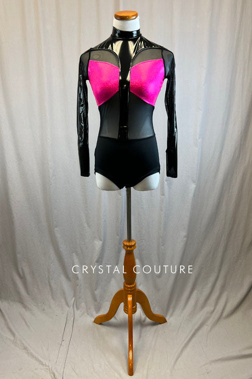 *Brand New* Black Pleather and Metallic Pink Leotard