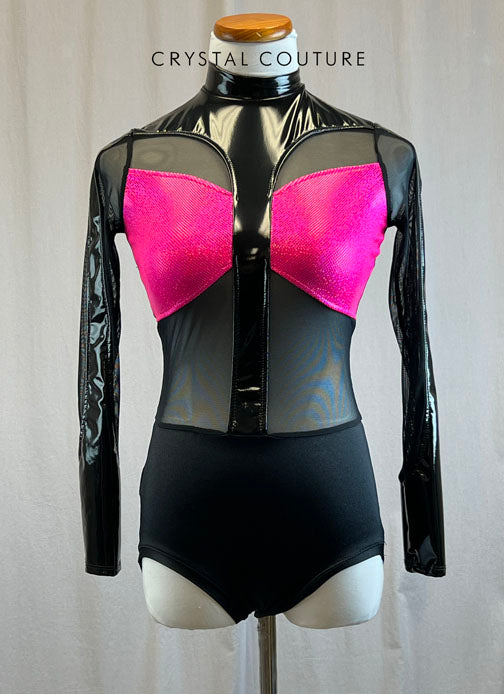 *Brand New* Black Pleather and Metallic Pink Leotard