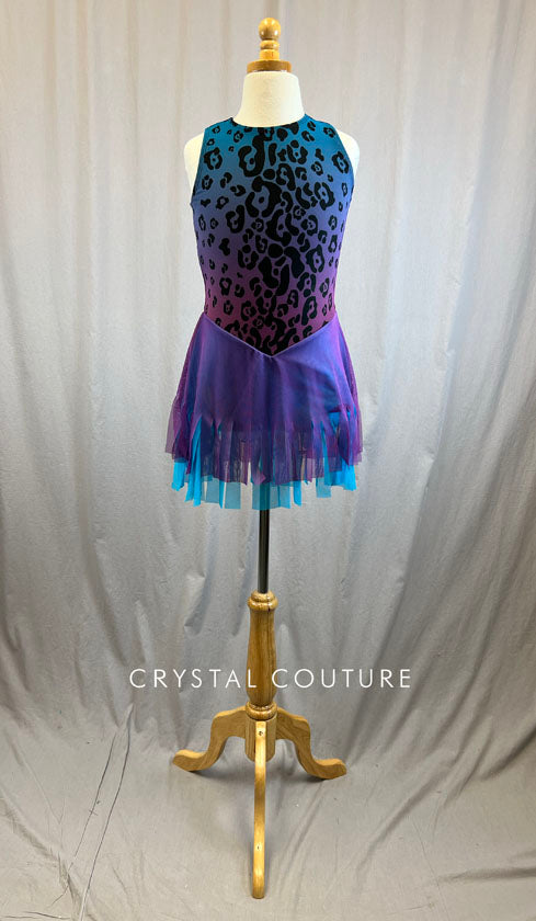 *Brand New* Blue and Purple Ombre Cheetah Print Skating Dress