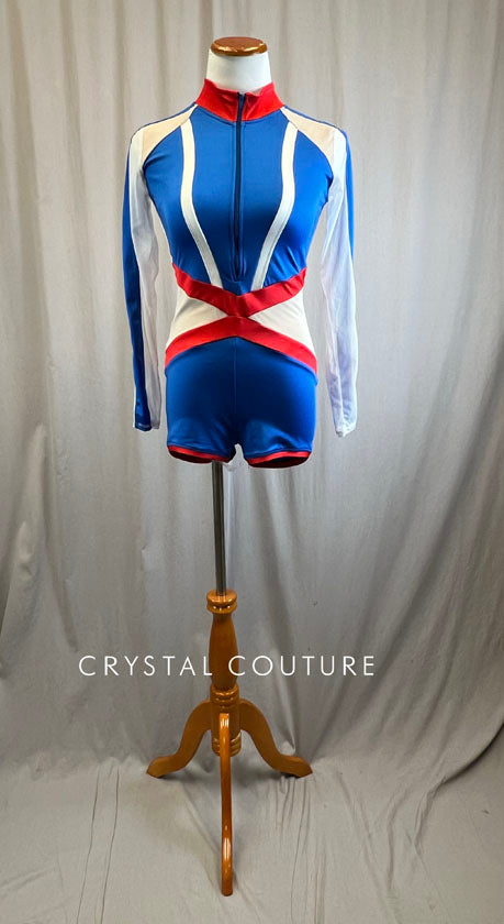 *Brand New* Red, White and Blue Biketard with Mesh Inserts