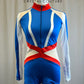 *Brand New* Red, White and Blue Biketard with Mesh Inserts