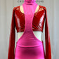 *Brand New* Red Pleather Bra Top with Pink Lycra Cut Out Leotard
