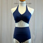 *Brand New* Navy Blue Halter Bra Top with Silver Ring and Brief