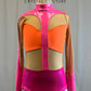 *Brand New* Hot Pink and Orange Pleather and Metallic Leotard with Mesh Inserts