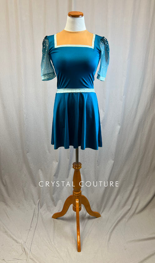 *Brand New* Teal Skating Dress with Ombre Mesh Arm Cap Sleeves