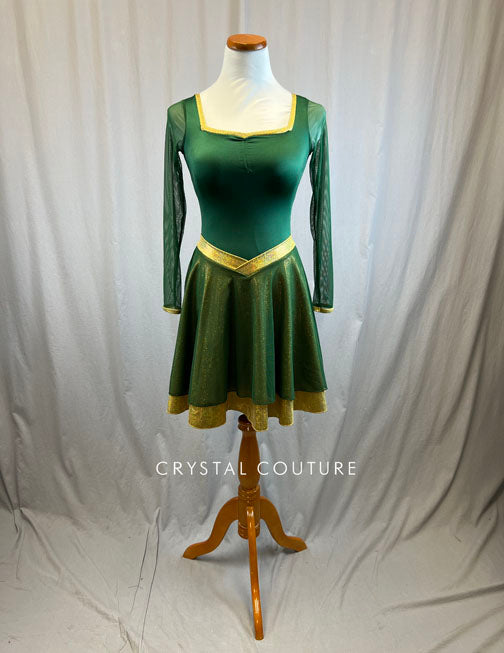 *Brand New* Hunter Green and Gold Skating Dress with Metallic Skirt