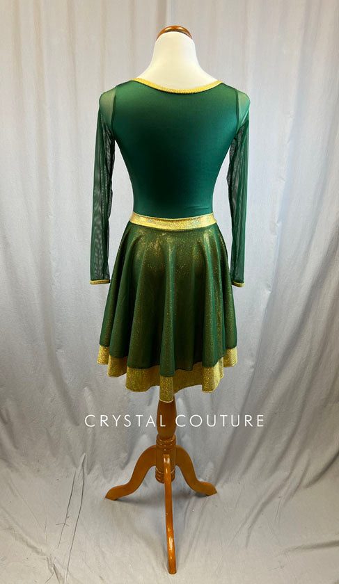 *Brand New* Hunter Green and Gold Skating Dress with Metallic Skirt