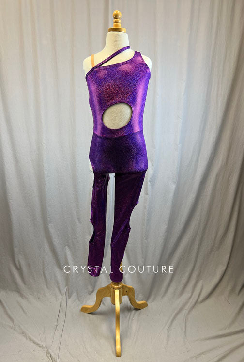 *Brand New* Purple Metallic Unitard with Cutouts