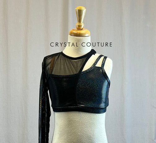 *Brand New* Black Metallic Bra Top with Black Mesh Long Sleeve and Overlay